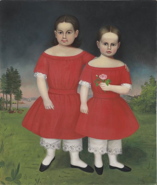 A painting attributed to Joseph Whiting Stock, Portrait of Two Girls in Pantaloons, 91815-1855). Est. $30,000-$50,000. (Photo: Christie's)