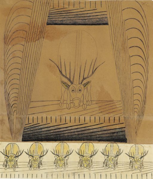 Martín Ramírez, Untitled (Seven Stags), (1953). Est. $60,000-$100,000. (Photo: Christie's)