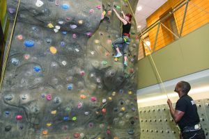 A rock-climbing wall at 10 Hanover Square.