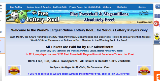 (Screenshot: My Free Lottery Pool main page)