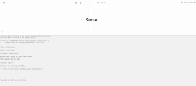 Screenshot of Squirt running at the beginning of The Metamorphosis. (Image: Project Gutenberg)