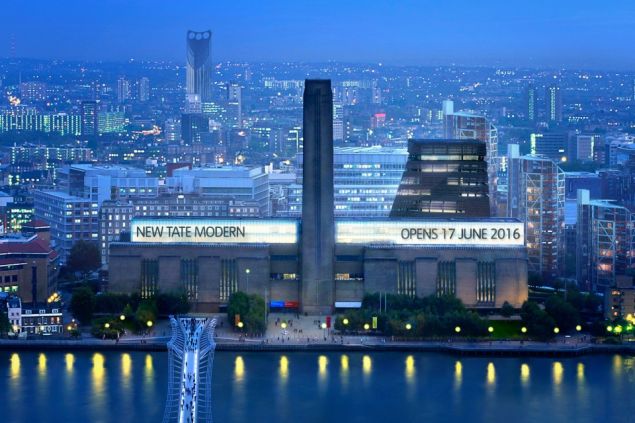 The new Tate Modern seen rising behind the museum's iconic Turbine Hall. (Photo: Tate)