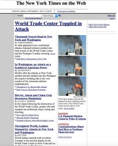 The front page of nytimes.com on September 11, 2001. (Image: Screenshot)