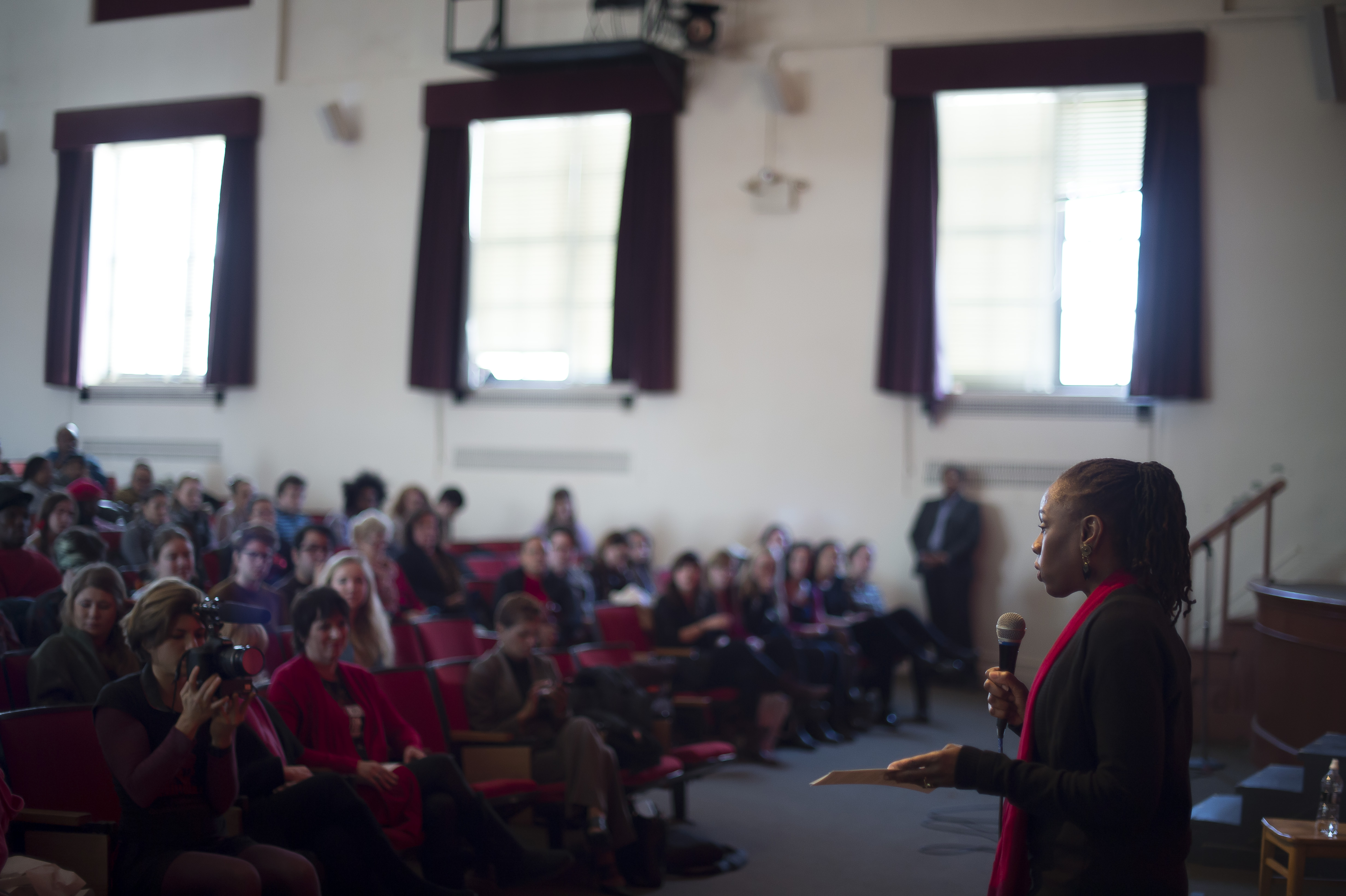 First Lady Chirlane McCray attends a domestic violence awareness event at Fordham University on February 14, 2014. 