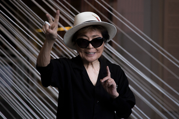 Artist Yoko Ono poses for pictures during the opening of "Yoko Ono: Land of Hope" at the Museo Memoria y Tolerance in February in Mexico City.