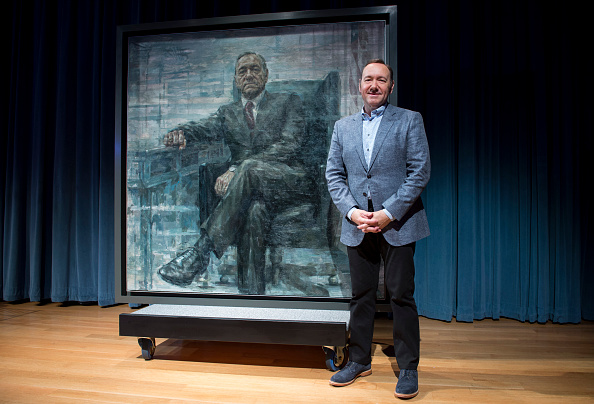WASHINGTON, DC - FEBRUARY 22: (EDITORS NOTE:This image has been digitally altered.) Kevin Spacey poses for a photo with a portrait of President Frank Underwood (from the Netflix series "House Of Cards") at a press conference hosted by The Smithsonian and Netflix at the National Portrait Gallery on February 22, 2016 in Washington, DC.