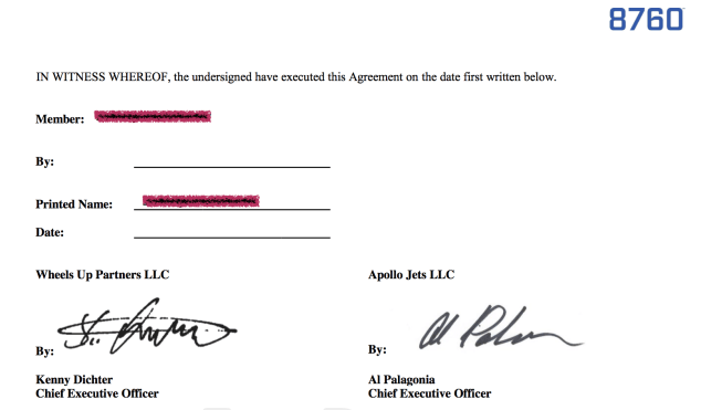 The high-profile of both companies' CEOs is part of the allure of joining 8760. Members sign a contract that is personally countersigned by Kenny Dichter and Al Palagonia, as seen here in this executed contract obtained by the Observer.