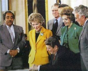 Congressman Charles Rangel at the signing of the Anti-Drug Abuse Act of 1986.