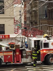 Fire officials responding to the Tribeca crane collapse. (Photo: Terence Cullen for Observer)