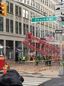 A view of the crane collapse, from Church Street. (Photo: Terence Cullen for Observer)