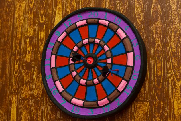 A detail of a dartboard made by Ms. Reed.