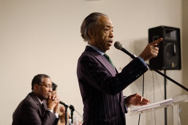 Rev. Al Sharpton speaks at a town hall on Riker's Island