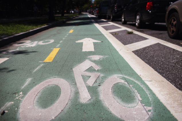 A controversial bike lane on Prospect Park West on August 17, 2011 in the Brooklyn borough of New York City. 