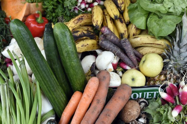 Fruits and vegetables judged ugly by mass market retailers, are pictured during "Anti-gaspi, pour le climat aussi" (Fighting waste, also for climate change) an operation organized by the Paris City Hall in partnership with the French Agriculture ministry, as part of a national day of action against food wastage, on October 16, 2016 on the Place de l'Hotel de Ville in Paris. AFP PHOTO / MIGUEL MEDINA (Photo credit should read MIGUEL MEDINA/AFP/Getty Images)