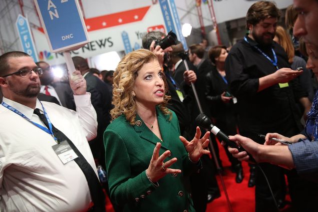 U.S. Representative Debbie Wasserman Schultz and chair of the Democratic National Committee (DNC) speaks to reporters in the spin room after watching tonight's democratic presidential debate at the Gaillard Center on January 17 in Charleston, South Carolina. (Photo: Andrew Burton/Getty Images)