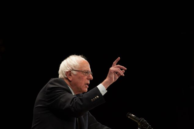 CLAREMONT, NH - FEBRUARY 02: Democratic presidential candidate Sen. Bernie Sanders (I-VT) speaks at the Claremont Opera House on February 2, 2016 in Claremont, New Hampshire. The New Hampshire primary is February 9. (Photo by Matthew Cavanaugh/Getty Images)