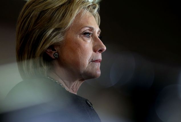 Democratic presidential candidate Hillary Clinton looks on during an event at Derry Boys and Girls Club on February 3 in Derry, N.H.