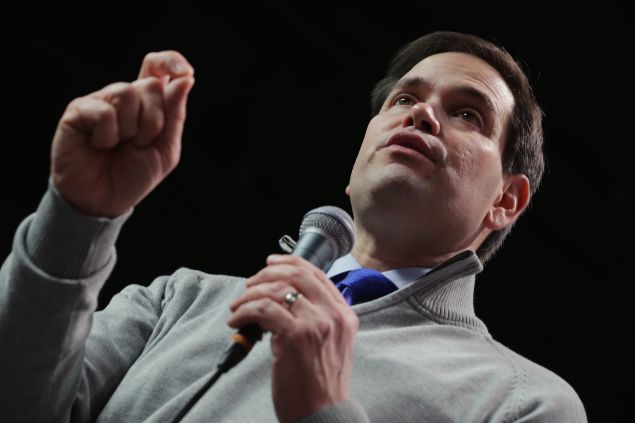 MANCHESTER, NH - FEBRUARY 04: Republican presidential candidate Sen. Marco Rubio (R-FL) holds a campaign town hall event at the New Hampshire Institute of Politics at St. Anselm College February 4, 2016 in Manchester, New Hampshire. Rubio is hoping to gather momentum in New Hampshire after placing third in Monday's Iowa caucuses, finishing one percentage point behind Donald Trump and four points behind the leader, Sen. Ted Cruz (R-TX). (Photo by Chip Somodevilla/Getty Images)