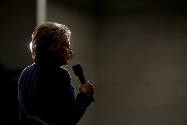 CONCORD, NH - FEBRUARY 06: Democratic presidential candidate former Secretary of State Hillary Clinton speaks during a get out the vote organizing event at Rundlett Middle School on February 6, 2016 in Concord, New Hampshire. With less than one week to go before the New Hampshire primaries, Hillary Clinton continues to campaign throughout the state. (Photo by Justin Sullivan/Getty Images)