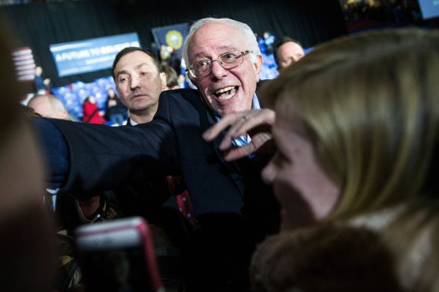 Sen. Bernie Sanders talking to supporters at a New Hampshire rally. (Photo: Andrew Burton for Getty Images)
