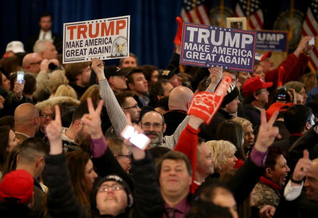 Trump supporters at his victory part in New Hampshire. (Photo: Joe Raedle for Getty Images)