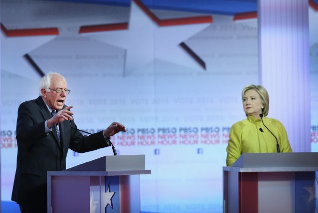 MILWAUKEE, WI - FEBRUARY 11: Democratic presidential candidates Senator Bernie Sanders (L) and Hillary Clinton participate in the PBS NewsHour Democratic presidential candidate debate at the University of Wisconsin-Milwaukee on February 11, 2016 in Milwaukee, Wisconsin.The debate is the final debate before the Nevada caucuses scheduled for February 20. (Photo by Win McNamee/Getty Images)