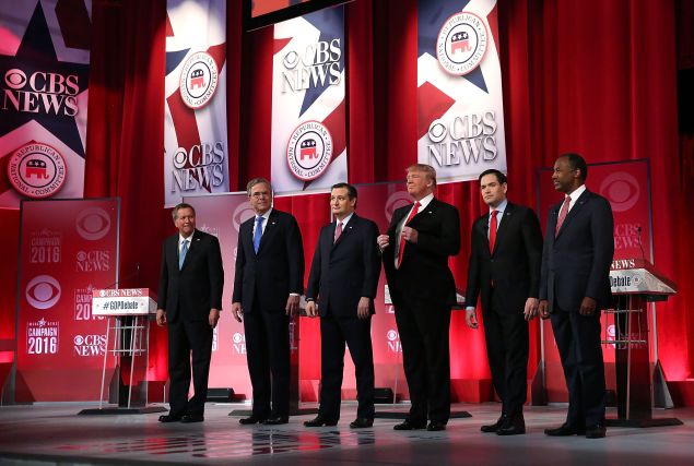 Marco Rubio (second from right) with other Republican presidential candidates at a debate in Greenville, S.C.