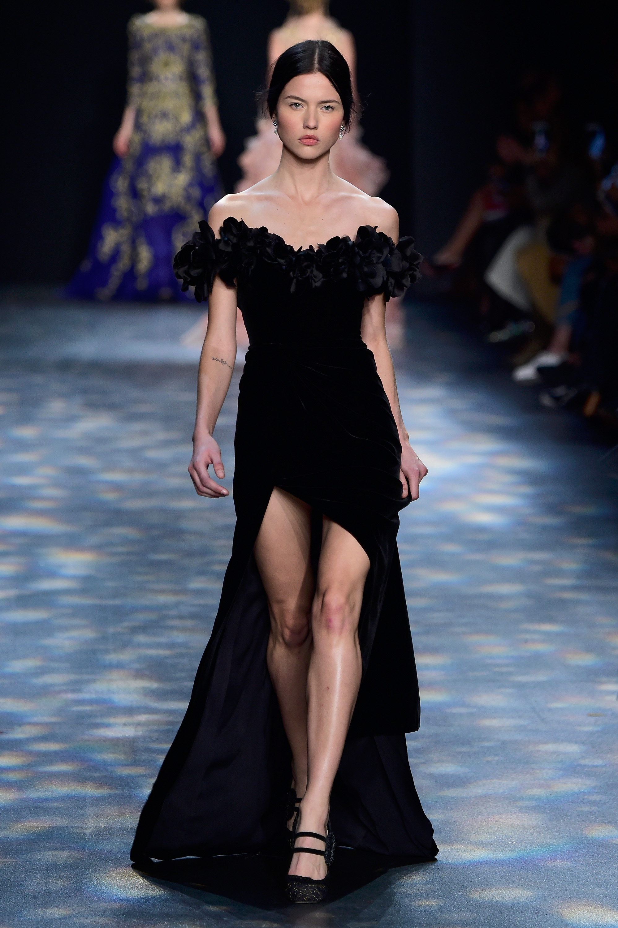 A model walks the runway wearing Marchesa Fall 2016 during New York Fashion Week: The Shows at The Dock, Skylight at Moynihan Station on February 17, 2016 in New York City.