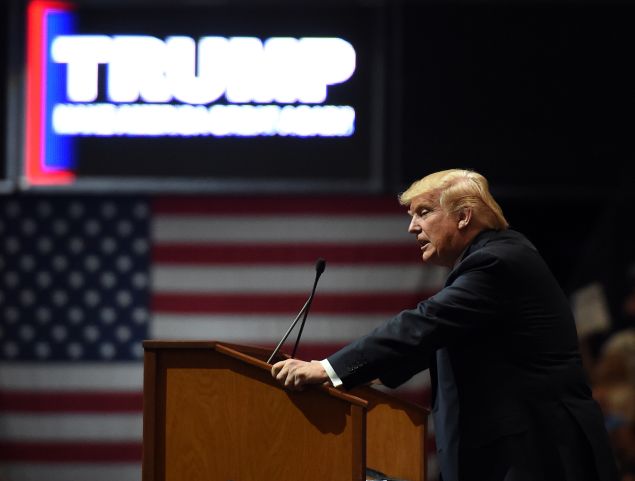 Republican presidential candidate Donald Trump speaks at a rally at the South Point Hotel & Casino on February 22, 2016 in Las Vegas, Nevada. Trump is campaigning in Nevada for the Republican presidential nomination ahead of the state's Feb. 23 Republican caucuses.