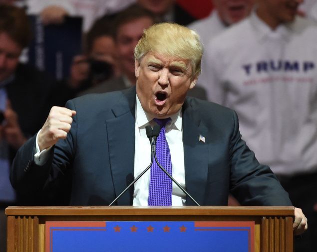 LAS VEGAS, NV - FEBRUARY 22: Republican presidential candidate Donald Trump speaks at a rally at the South Point Hotel & Casino on February 22, 2016 in Las Vegas, Nevada. Trump is campaigning in Nevada for the Republican presidential nomination ahead of the state's Feb. 23 Republican caucuses. (Photo by Ethan Miller/Getty Images)