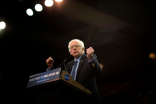 Democratic Party presidential candidate Bernie Sanders makes a speech to supporters during a campaign rally on February 28, 2016 in Oklahoma City, Oklahoma. Sanders spoke on a wide range of issues, including getting big money out of politics, his plan to make public colleges and universities tuition-free, combating climate change and ensuring universal health care.