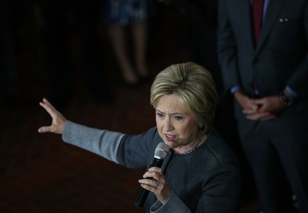 Democratic presidential candidate former Secretary of State Hillary Clinton speaks during a "Get Out The Vote" rally at the Lyman & Merrie Wood Museum of Springfield History on February 29, 2016 in Springfield, Massachusetts. Hillary Clinton is campaigning in Massachusetts and Virginia ahead of Super Tuesday.