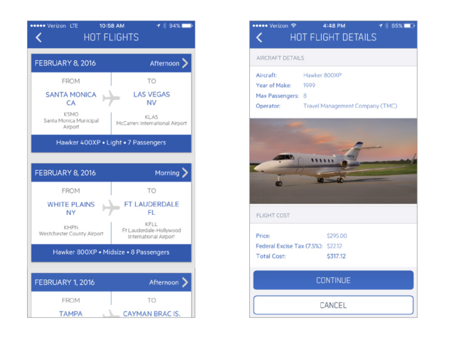 Hot Flights screen