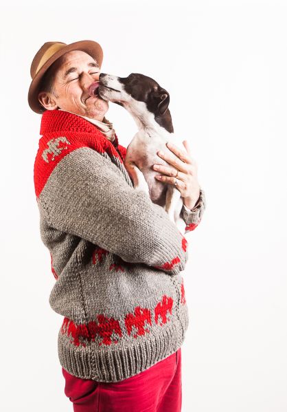 Rylance gets a smooch from his dog Apache, who has joined him in Brooklyn.