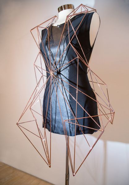 "Holy Dress" by Melissa Coleman, Joachim Rotteveel, and Leonie Smelt at the Coded_Couture Exhibition Opening at Pratt Manhattan Gallery on 11 Febuary, 2016. (Photo: Kaitlyn Flannagan for Observer)