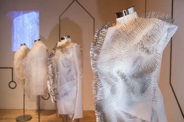 Work of Ying Gao at the Coded_Couture Exhibition Opening at Pratt Manhattan Gallery on 11 Febuary, 2016. (Photo: Kaitlyn Flannagan for Observer)