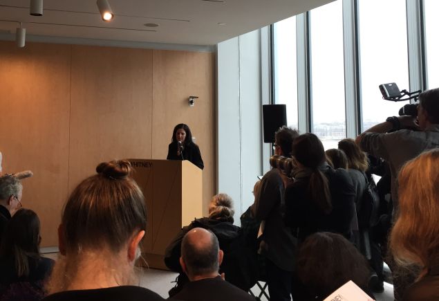Laura Poitras at a press conference for her Whitney Museum exhibition "Astro Noise," opening February 5. (Photo: Alanna Martinez)