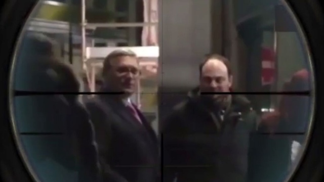Putin opponent Mikhail Kasyanov is shown in a rifle sight in an image posted by Chechnya leader Ramzan Kadyrov. Kasyanov was beaten up in a cafe shortly after. (Screencap/Instagram)