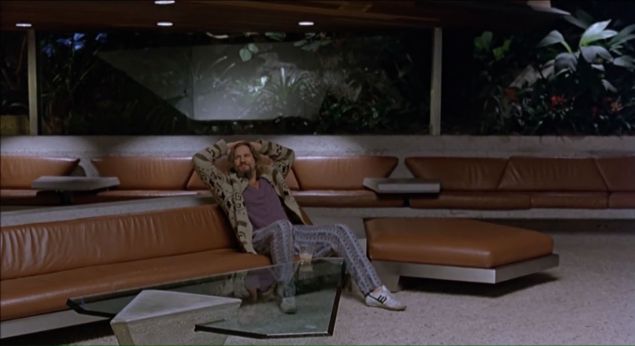 Jeff Bridges as Jeffrey "The Dude" Lebowski in the 1998 film "The Big Lebowski," in the living room of the Sheats-Goldstein residence.