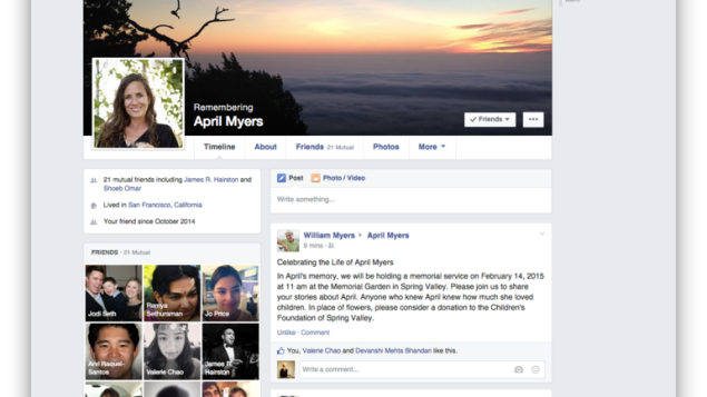 Memorial Facebook pages like this one are common after a person's death.