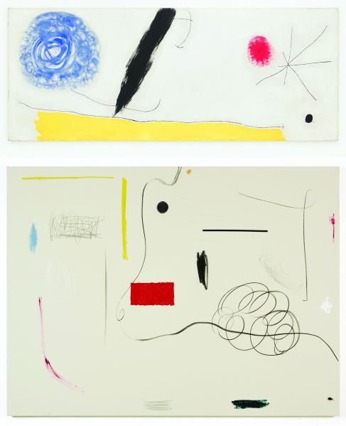 TOP: Joan Miró Bird Woken by the Cry of the Azure Flying Away Across the Breathing Plain, 1968. BOTTOM: Christian Rosa, Oh My God, 2013.