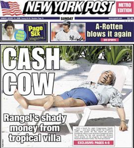 New York Post mocks Congressman Charles Rangel's scandals.