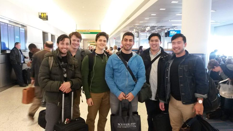 NYU Hyperloop team arrive in Houston. Keith Gildea and Benjamin High on the far left.