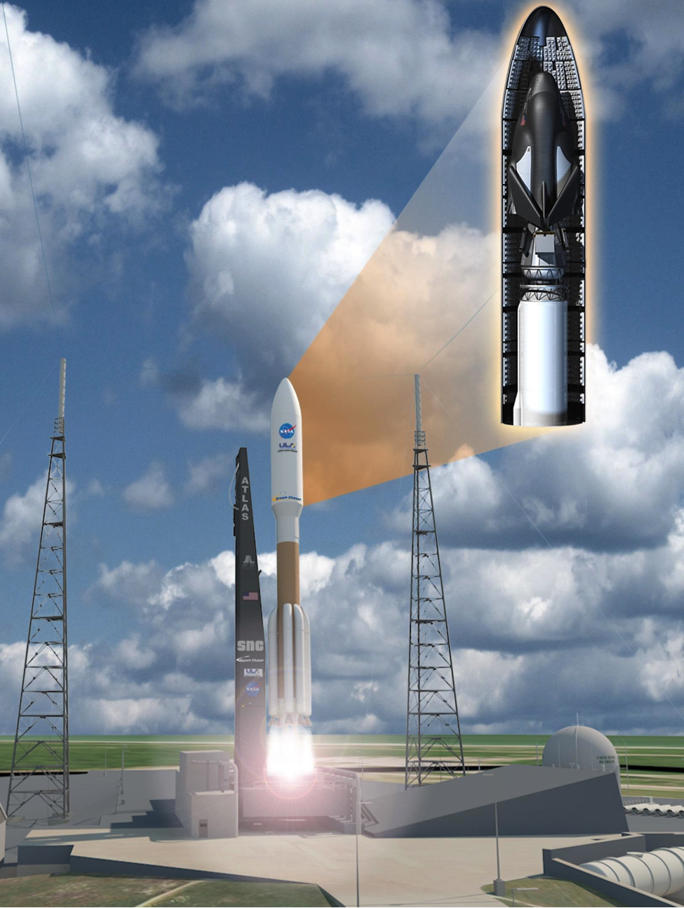 Launch Initiated for SNC's Dream Chaser Cargo System Aboard an Atlas V Rocket at Kennedy Space Center. (Image: SNC)