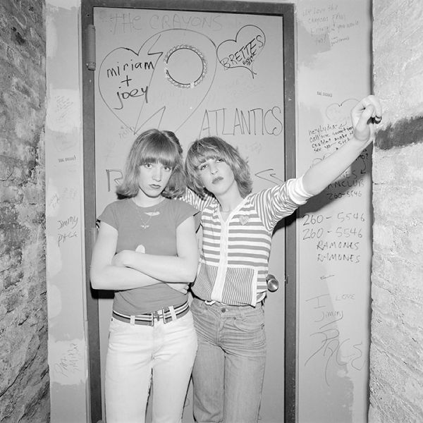 Two girls in a band at CBGB's in March of 1977