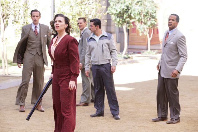 L-R: James D'Arcy, Hayley Atwell, Chad Michael Murray, Dominic Cooper, and Reggie Austin in Marvel's Agent Carter.
