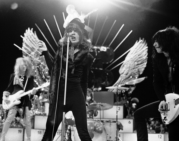 The New York Dolls perform live on TopPop TV show for AVRO TV at Hilversum Studios on December 06 1973. 