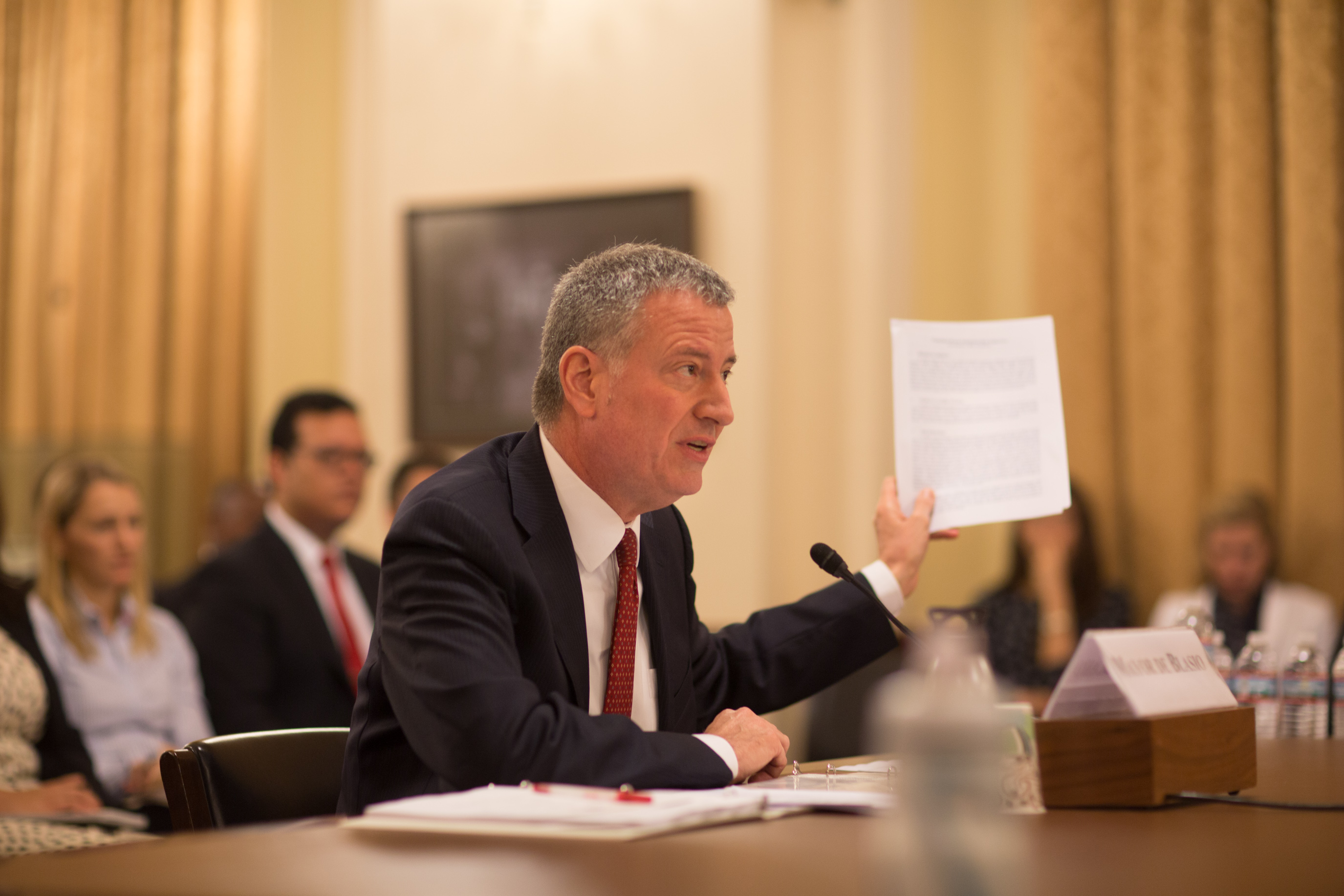 Mayor Bill de Blasio testifies before the House Homeland Security Emergency Preparedness Subcommittee in Washington, D.C. on Tuesday, March 15, 2016.