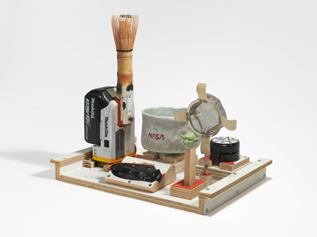 Tom Sachs, Green Smoke, 2014. On view in Tom Sachs: Tea Ceremony at the Noguchi Museum, NY.