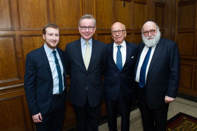 From left: Dovid Efune, Michael Gove, Rupert Murdoch and Simon Jacobson at Jewish 100 Gala